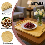 2 Pack Bamboo Serving Tray with Metal Handles, 15.8×11.4“ Solid Wooden Tray for Food, Rectangular Decorative Tray for Ottoman, Coffee Table, Living Room, Bathroom, Party