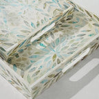Serving Trays Handmade Trays for Serving Mother of Pearl Inlay Decorative Tray Room Decor, Coffee Table Tray Set of 2 Trays Decor for Ottoman Length 16'' and 14''