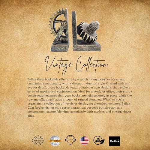 Decorative Bookend Gear Book Ends Industrial Rustic Vintage Unique Heavy Statues Bookshelves Support Home Decor Accents (Large) - size: Large