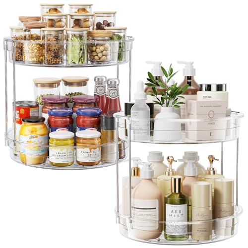 LAMU 2 Pack 2 Tier Lazy Susan Turntable Organizer 12inch Rotating Spice Rack Organization for Cabinet, Kitchen, Pantry, Countertop, Bathroom, Vanity, Medicine Cabinet Organizer, Clear - color: Clear, size: 12in 2Pack High Edge