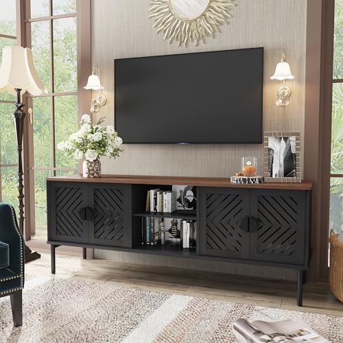 ARTPOWER 63" Modern TV Stands for Living Room, Long Entertainment Center with Storage, TV Console for 55 60 65 70 Inch TV, Bedroom TV Cabinet with Doors, Wood Media Console, Television Stand, Black - color: Black