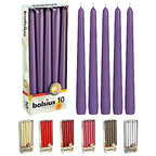 BOLSIUS 10 Inch Purple Taper Candles - 8 Hours Burn Time - Premium European Quality - 10 Pack Unscented Smokeless & Dripless Household Taper Candlesticks - Perfect for Church, Party, & Everyday Use - color: Purple, size: 10 Count