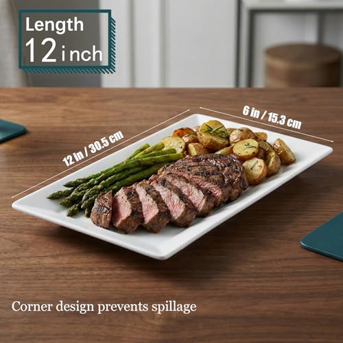 12" Serving Platters Set of 4, White Rectangular Plates, Ceramic Serving Tray, Stackable Large Party Plates for Appetizer, Dessert, Steak, Sushi, Housewarming Gift, Oven Dishwasher Safe - color: 12inch