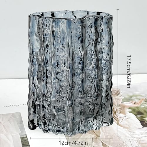 Aoderun Glass Vase Crystal Vase Heavy Duty Large Flower Vase for Dining Table Kitchen Office Home Shelf Wedding Living Room Centerpieces(Grey) - color: Gray
