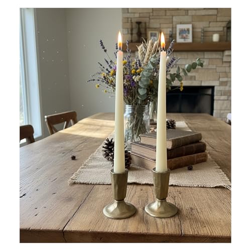 Vintage Brass Cast Iron Candlestick Holders, Set of 2, Classic Farmhouse Rustic Table Centerpiece for Wedding, Dining Room, Fireplace Mantel Home Decor - size: 2 pcs