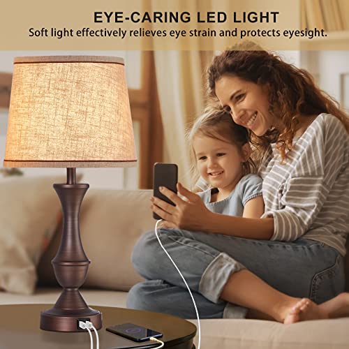 Luvkczc Touch Table Lamps Set of 2, 22" Tall Bedside Lamps with USB C+A Ports, Dimmable Table Lamp, Nightstand Lamps for Bedroom, Living Room, Office, Brown Lamps with Beige Lampshade, Bulbs Included - color: Brown, size: 22in