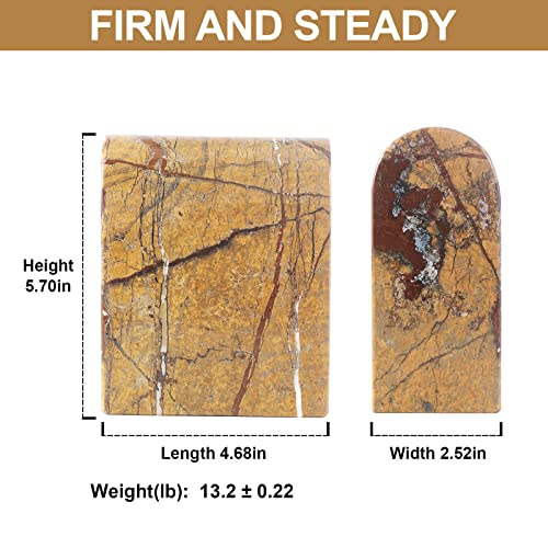 Koville Indian Natural Marble Bookends for Shelves, Book Ends for Heavy Books, 13LBS Ultra Heavy Duty Book Holders, Triumphal Arch Bookends Bookshelf Decor for Movies/CDs/Video Games(Rainforest Gold) - color: Brown Red Marble-rainforest Gold, size: 13lb