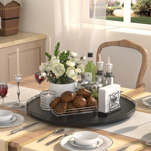 Oroyutor 21" Oak Wooden Lazy Susan Turntable for Dining Table, Extra Large Round Lazy Susans Organizer for Kitchen Countertop Charcuterie Boards Cheese Board Organization and Storage Black Home Decor - color: Black, size: 21