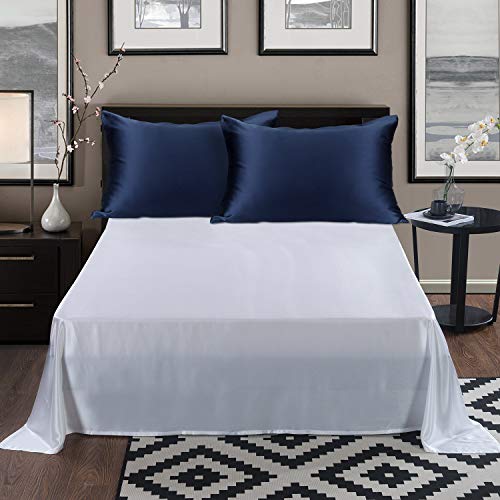 ALASKA BEAR Silk Pillowcase King Size for Skin and Hair Care Beauty Sleep 100 Percent Organic Mulberry Pillow Slip Case (1pc, Navy) - color: Navy Blue, size: King 20''x36''