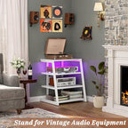 Armocity 4-Tier AV Media Stand with Power Strips, Stereo Stand with LED Lights, Audio Tower Rack with Adjustable Shelves, Small Entertainment Center, 30'', White - color: White, size: 30" (H)