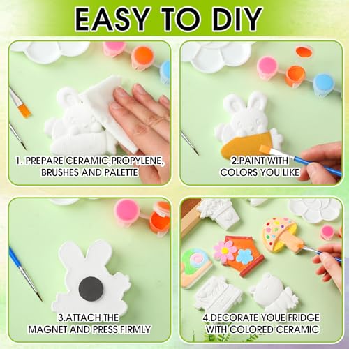 WinnerWhy 24 Set DIY Spring Garden Ceramic Crafts Kit Paint Your Own Figurines Ready to Paint Bisque Figurines Crafts Arts with 24 Magnets 4 Brushes and 2 Palette Ceramic Painting Kit for Adults - style: Flower
