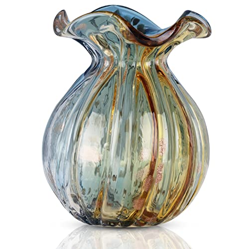 Blown Gradient Glass Art Vase - Transparent, Unique, Modern Art - Wide Mouth for Living Room, Wedding, Dining Table, Office Center Table Display Flower - color: D-qd