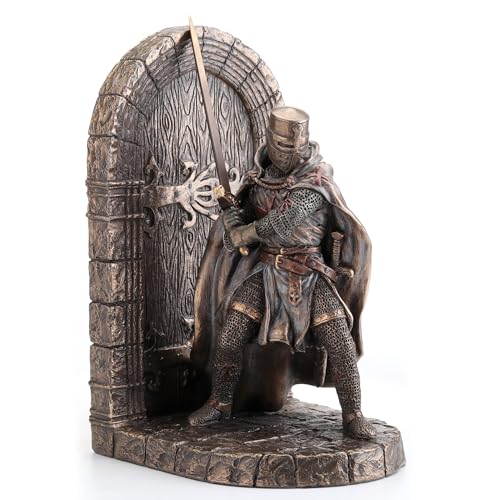 Veronese Design 7 5/8 Inch Maltese Crusader Armored Knight Guarding Door Decorative Bookend Cold Cast Resin Bronze Finish Sculpture Statue