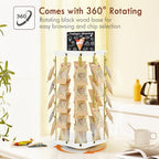 Pinzoveco Chip Rack Display Stand, 5 Tiers 40 Clips Snack Organizer for Office Desk, 360° Rotating Wooden Base Chip Holder Candy Display for Concession Stand, Countertop, Party, With Message Board - color: White & Gold