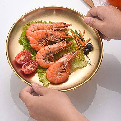 Stainless Steel Gold Plates 13.5 inch Metal Lightweight Unbreakable Dinner Dishes Plates 2 Set Large Round Serving Camping Plates for Picnic,Outdoor - Shatterproof Dishwasher Safe - size: Gold 13.5 Inch