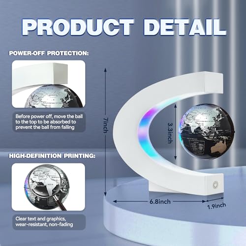 Flagest Magnetic Levitating Globe with LED Light, C Frame Floating World Globe Lamp, Cool Gadgets for Men Boys and Girls, Cool Stuff Tech Gifts for Office Bookshelf Home Desk Decor - color: White