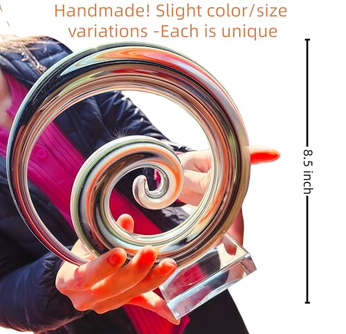 8.5" Handblown Colorful Swirl Art Glass Sculpture - Modern Abstract Indoor & Outdoor Centerpiece for Living Room, Office, Shelf Decor, Housewarming Gift