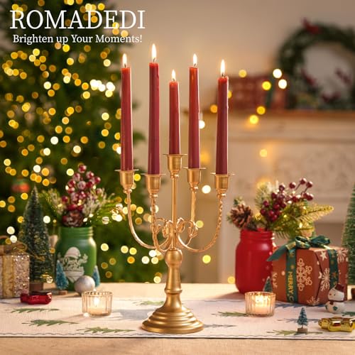 Romadedi Candelabra Gold Candle Holders - 5 Arm 11.8" Wedding Candlestick Holder for Theme Party Table Centrepiece Decor Dining Room Birthday Holiday Christmas - color: Gold-5 Arm, size: 1pc