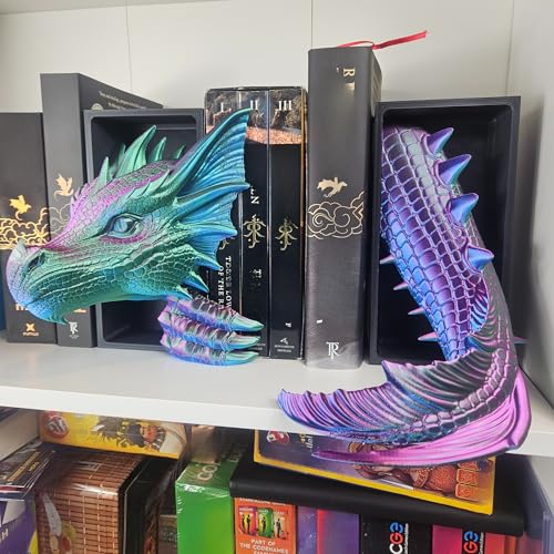 Dragons Awakening Book End – Fantasy Book Nook Insert for Dragon Readers – Unique Home Decor for Bookshelves & Libraries (Head and Tail - SEA Serpent) - color: Head and Tail - Sea Serpent