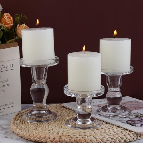 6-Piece Set of Glass Candlestick, Crystal Candlestick Holder Holder and Conical Candle, Christmas Candle Holder Decoration, Family Living Room Wedding Candle Holder (Clear 2sets) - color: Clear 2sets