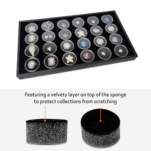 Ikee Design 24 Gem Showcase Stackable Jewelry Display Tray for Collectibles, Rock Storage Box Gemstones Bead Storage Jars, Black Foam, Black Tray, 14 7/8W x 8 3/8D x 1H in - color: Black Foam/Black Tray (24 Large Jars)