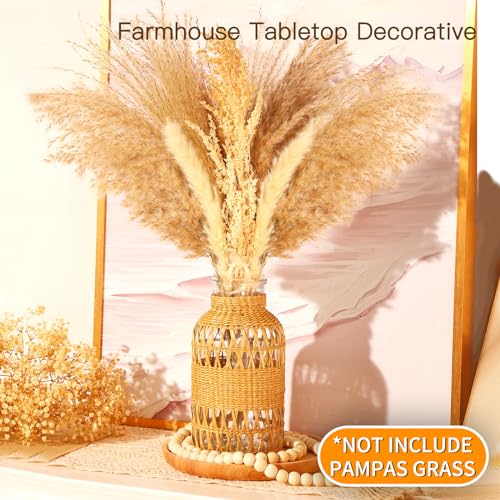 ZENS Rattan Boho Vase, Hand Woven Wicker Cover Glass Flower Vases for Pampas Grass, Artistic Boho Style Country Vase for Fall Flower Decor, Home Table Centerpiece, Farmhouse Decorative - size: 1