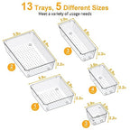 SMARTAKE 13-Piece Drawer Organizers with Non-Slip Silicone Pads, 5-Size Desk Bathroom Drawer Organizer Trays Storage Tray for Makeup, Jewelries, Utensils in Bedroom Dresser, Office and Kitchen, Clear - size: 13 PCS