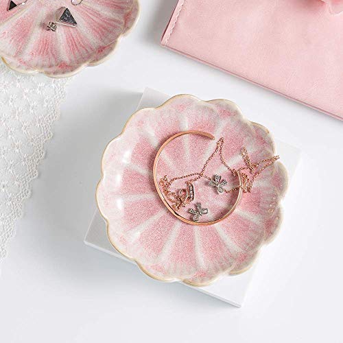 Mecaikru jewelry dish, flower shape ring dish, pink earring tray, cute jewelry holder, key bowl, flower pink - color: pink flower