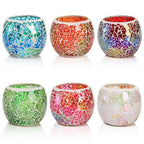 Covzoe 6 Pack Glass Votive Candle Holder, Romantic Stained Mosaic Tealight Holder, Aromatherapy Candle Lamp, Tea Light Holder Cup for Wedding Table Centerpiece, Home Decor, Christmas Party