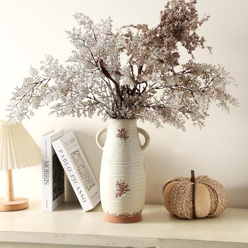 Ceramic Flower Vase with Handles, 12.3 Inch Tall Vase for Centerpieces, Large Decorative Terracotta Vases, Farmhouse Rustic Vases for Home Decor, Living Room, Table, Neutral - color: 203-3-12in