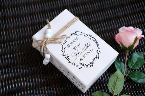 LIVDUCOT Wooden Decorative Books for Home Decor, White Faux Books for Rustic Decoration, Farmhouse Stacked Book Decor for Living Room, Entryway, Bookshelf （Be Kind Work Hard Stay Humble） - color: Be Kind