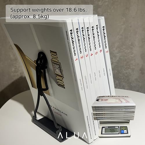 ALUA - Metal Bookend Modern Line Art Design Heavy-Duty and Scratch-Resistant Space-Saving Organizer (A, Black)
