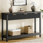Lulive 51" Fluted Console Table for Entryway, Entryway Table with 3 Wooden Drawers, Farmhouse Behind Sofa Table for Living Room, Hallway, Couch, Foyer - color: Black