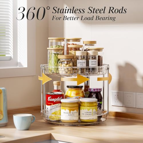 LAMU Rotating Makeup Organizer for Vanity, 10.6in 2 Tier Lazy Susan Turntable Stackable Spinning Skincare Organizer Cosmetic Perfume Tray Display for Bathroom Counterop, Large Capacity, Clear - color: Clear, size: 10.6in 1 Pack