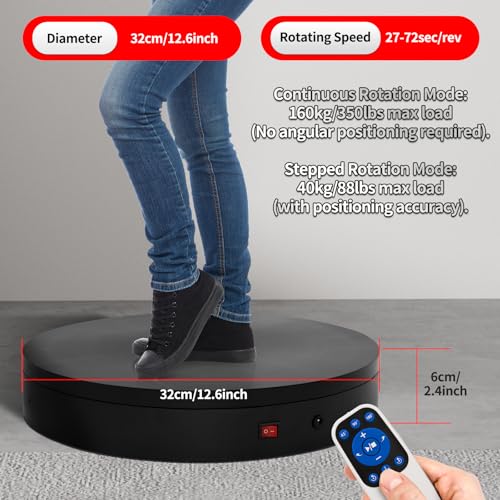 12.6Inch/350lbs Capacity Electric Motorized Turntable,Remote Rotating Display Stand ,Large Rotating Platform,Photography Turntable,Heavy Duty Display Turntables for Photography,3D Scanner,Exhibition - size: 12.6inch/Black/350Lbs Load