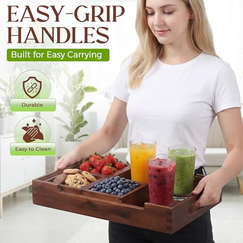 Set7 Wood Serving Tray With Handles And Lid – Large Rectangular Breakfast & Ottoman Tray with Raised Edges, Serving Platter Snack Tray, Serving Tray with Food, Drinks, Appetizer Dishes & Dessert Trays - color: Vintage Wood 1