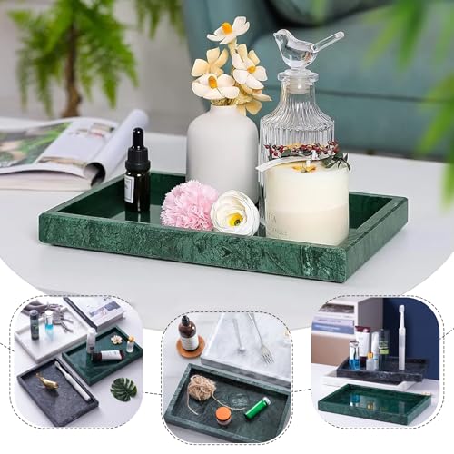 Natural Marble Tray, Stone Tray for Bedroom/Bathroom/Kitchen/Vanity Countertop, Jewelry Tray for Rings Earrings Necklace Bracelet Watch, Room Decor Aesthetic - color: Jade Green, size: 11.8" x 7.9" x 1.2"