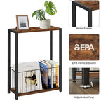 Homleke Narrow Side Table with Magazine Holder, Skinny End Table Perfect for Small Spaces, Space-Saving Design for Living Room, Bedroom, or Office, 7.1" D x 16.9" W x 23.6" H, Rustic Brown - color: Rustic Brown - Standard