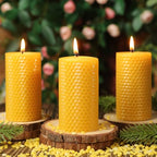 3 Pack Natural Beeswax Pillar Candles,Handmade Pure Beeswax Rolled Candle-60 Hours Long Burning,Honeycomb Bees Wax Candles for Home, Prayer,Dripless Smokeless Unscented Pillar Candle 2x4in - color: 2x4in, size: 3pcs