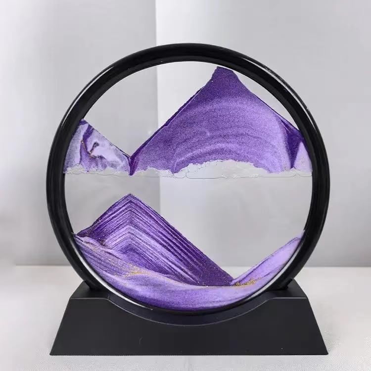 AzureLeap Moving Sand Art Liquid Motion, 3D Deep Sea Sandscape Color Quicksand Decor, Round Glass Moving Sand Art Picture Relaxing Desktop Home Office Work Decor (7 inch-Purple) - color: Purple, size: 7 inch