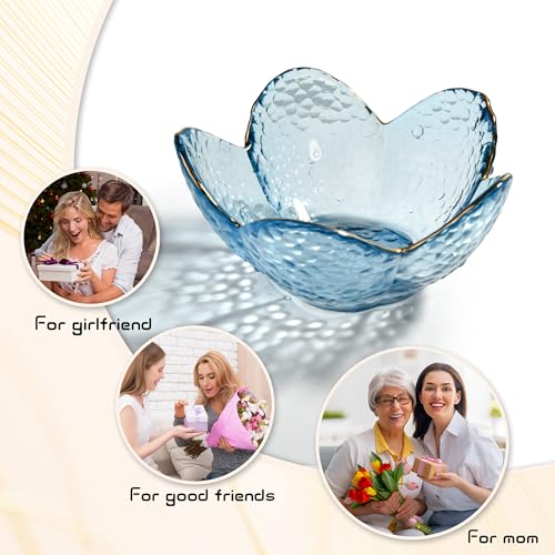 Blue Flower Jewelry Trinket Dish, Glass Ring Holder Tray, Small Trinket Bowl Gifts for Women - color: golden-edged blue