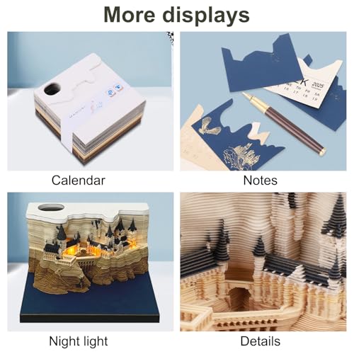 3D Calendar 2026 3D Memo Pad Hand Torn Construction Paper Sculpture Artwork,Exquisite Creative Non-Stick Sticky Note DIY Post Notes, Cards for Office Home Gifts Ornaments