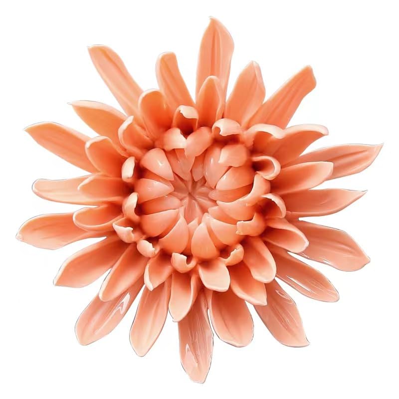 AMERRY 3.35" Ceramic 3D Flower Wall Art, Porcelain Chrysanthemum Wall Decor for Home Office Decor (Orange Pink) - color: Pink