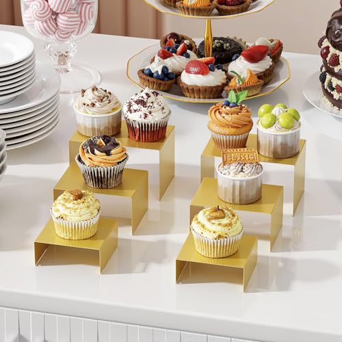 Gonice Metal Display Riser, 2 Sets Gold Display Stands for Dessert, Cupcake and Funko Pop Figures - color: gold