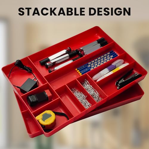 10-Compartments Tool Organizer Tray, Tool Drawer Organizer Tray, Tool Box Organizer, Stackable Toolbox Organization Holder for Small Parts, Bolts and Batteries (1, Red) - color: Red