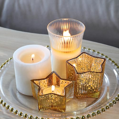 Letine 10pcs Gold Ribbed Candle Cups – Assorted Height Tea Light & Votive Candle Holders for Diwali, Wedding, Table Centerpiece, Fall & Holiday Decor – Lucky Star Jar (Tall 2.44", Short 1.57") - color: Gold, size: 10pcs