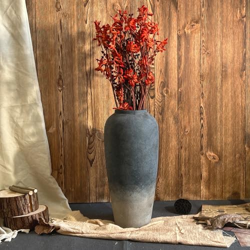 15 Inch Rustic Ceramic Vase, Black Flower Vase for Centerpieces, Farmhouse Decor for Living Room, Entryway & Kitchen, Vintage Pottery Vase for Wedding Gifts - color: Black, size: Large