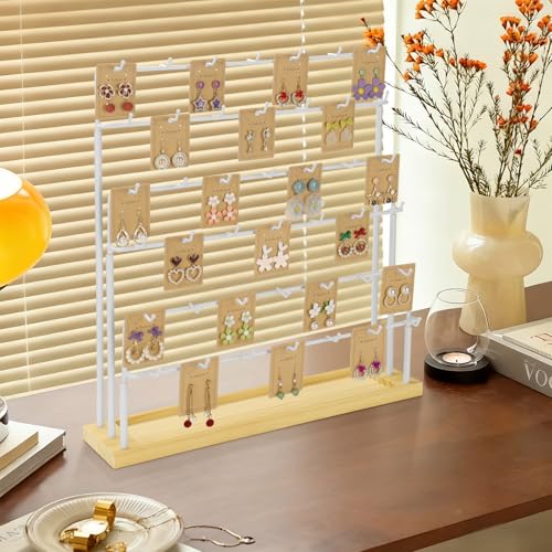 Earring Display for Vendors,6 Tiers 42 Hooks Jewelry Rack Display Holder Stand, Earring Organizer Holder for Necklaces Rings Bracelets Keychains,Jewelry Display for Selling with Earrings Cards-White - color: White
