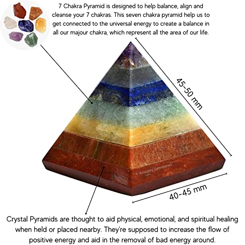 Amazing Gemstone Chakra Pyramid Crystal Healing Stones - 2" Great Pyramid Figurine of Natural Stone Pyramid for Meditation, Reiki, Chakra Balancing and Crystal Pyramids Grid - color: Chakra (Bonded)