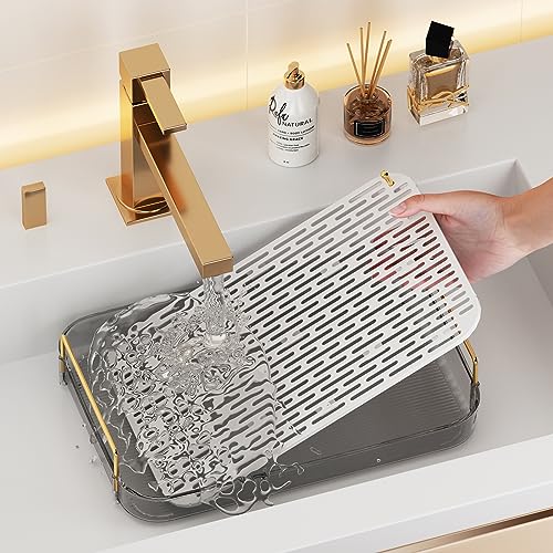 Seoneiro Whiskey Tray, Glass Cup Rack, Mug Holder, Coffee Cup Organizer, Bathroom Countertop Organizer with Drain Board Wine Glass Decorative, Food Tray, Kitchen Spice Rack - color: Anthracite-2